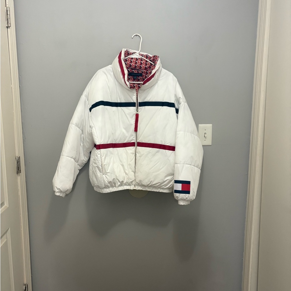 Tommy Hilfiger White Jacket with Red and Blue Stripes - Picture 2 of 16